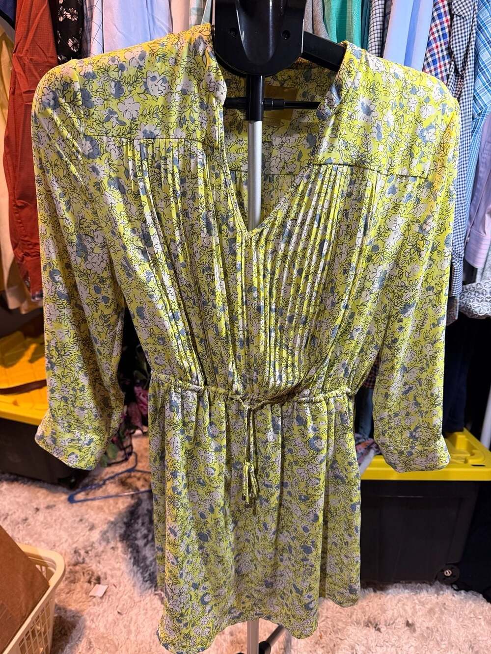 Maeve Anthropologie Dress Size Small Yellow Floral Drawstring Waist